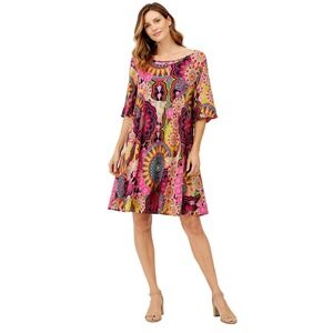 Multicolor Maxi Dress Women 2X Boho Mandala Print Swing Vibrant Statement Piece